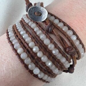 Chan Luu Leather & Stone Wrap Around Bracelet w/925 Clasp D2